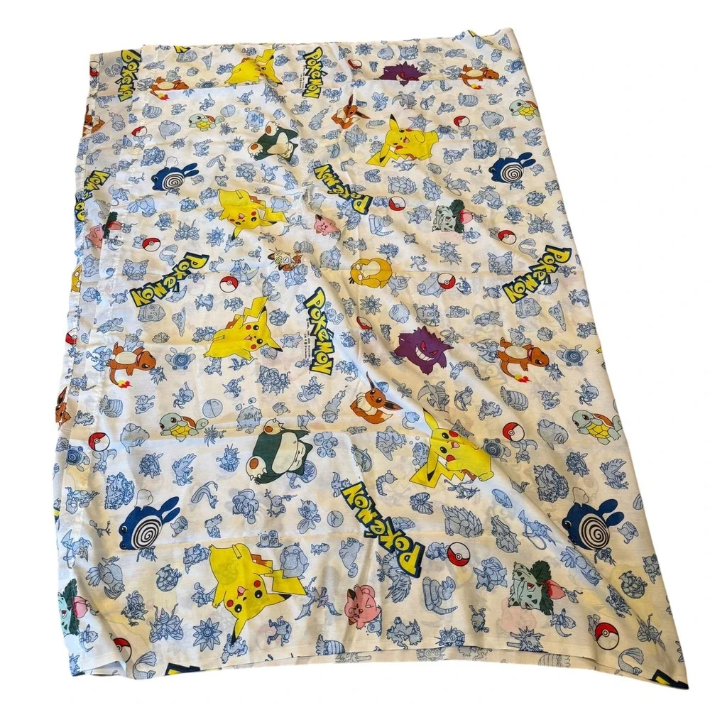 Pokemon Bedding Sheet Set Kids Twin White Pikachu Vintage 1998 Nintendo 2pc Flaw